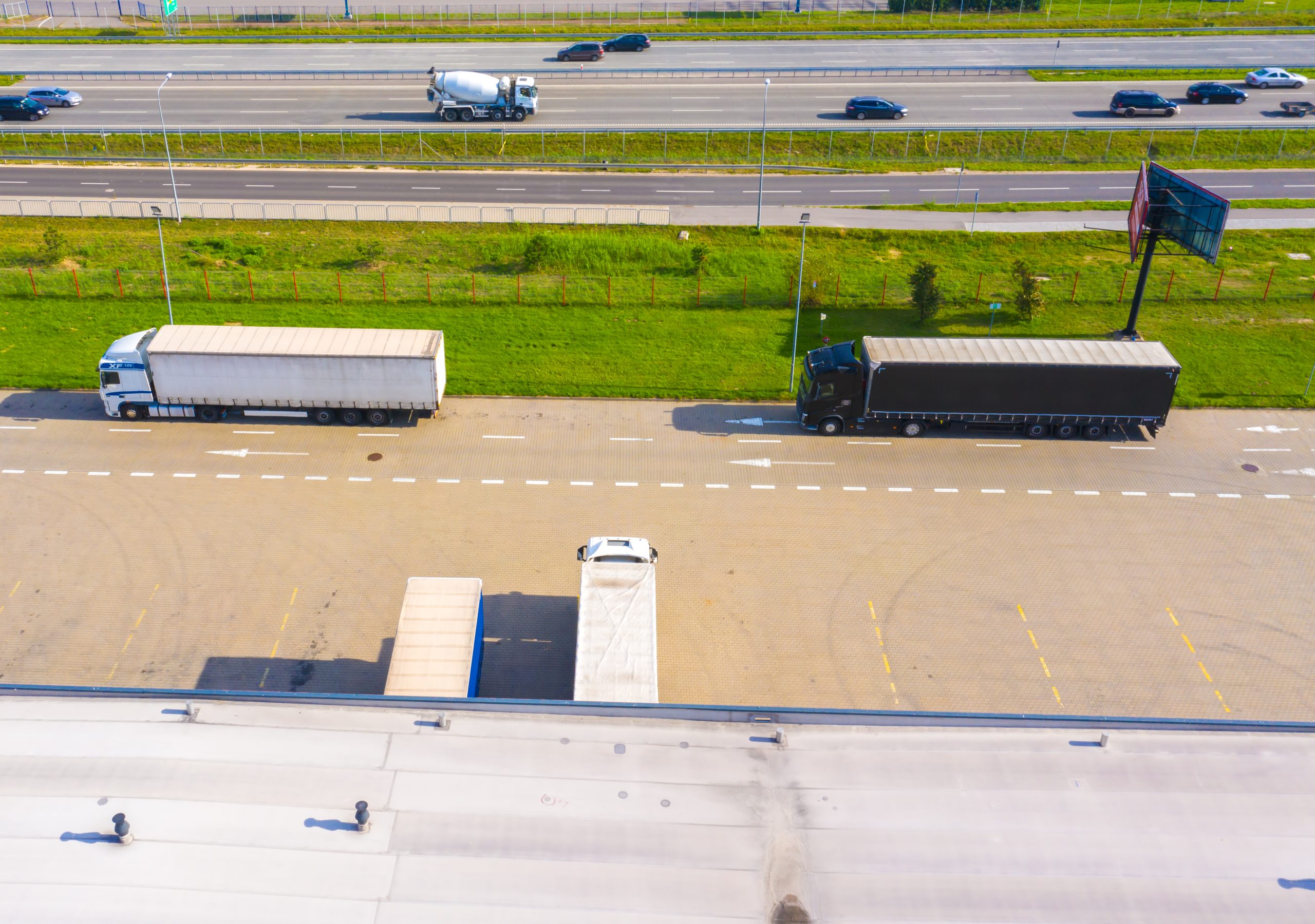 aerial top view of the large logistics park with warehouse, load