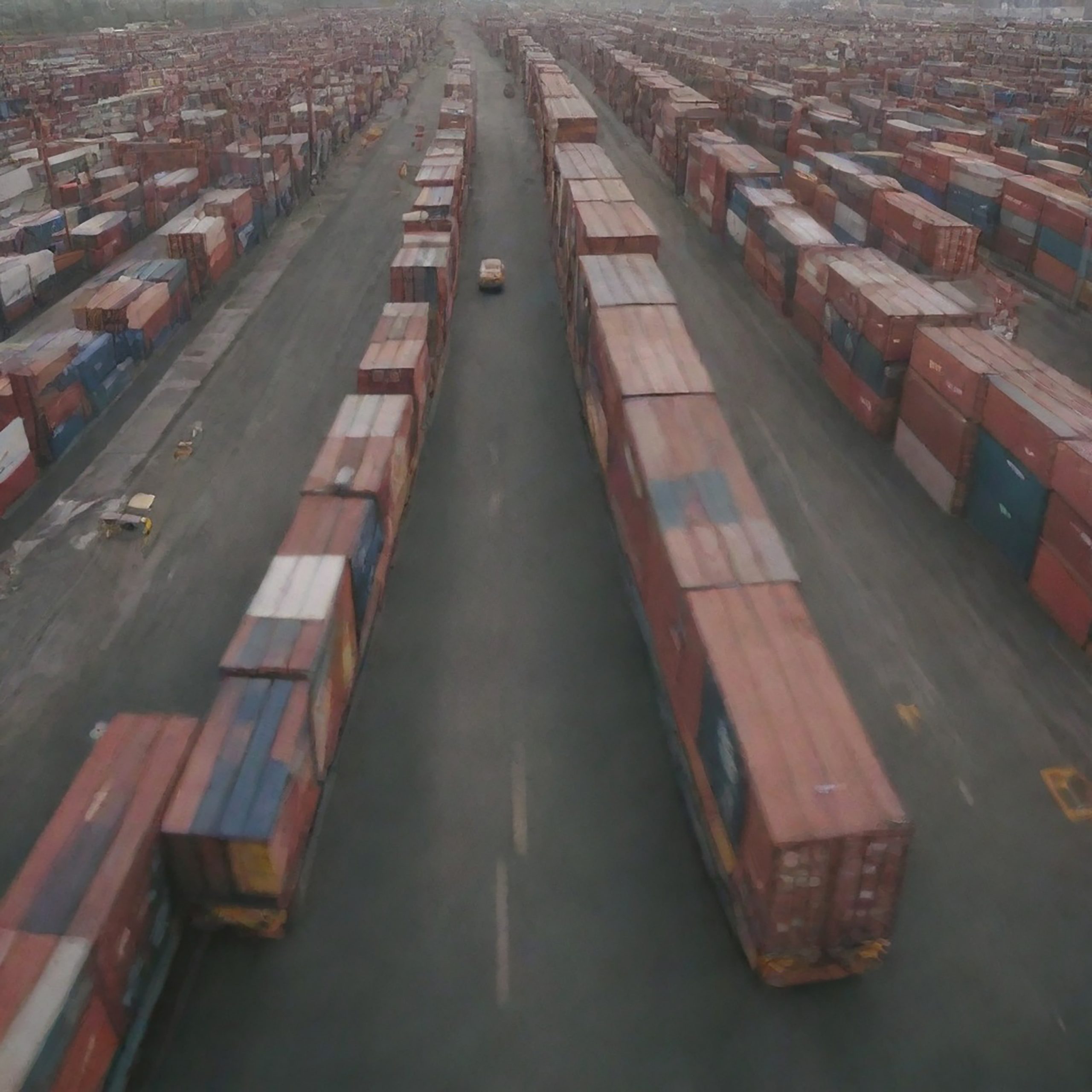 large number shipping containers are road